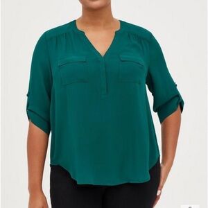 Harper Georgette Pullover 3/4 Sleeve Blouse botanical garden green